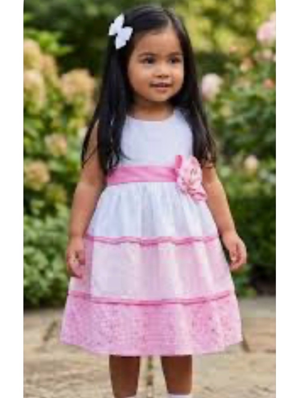 Jessica McClintock White and Pink Floral Sash Dress